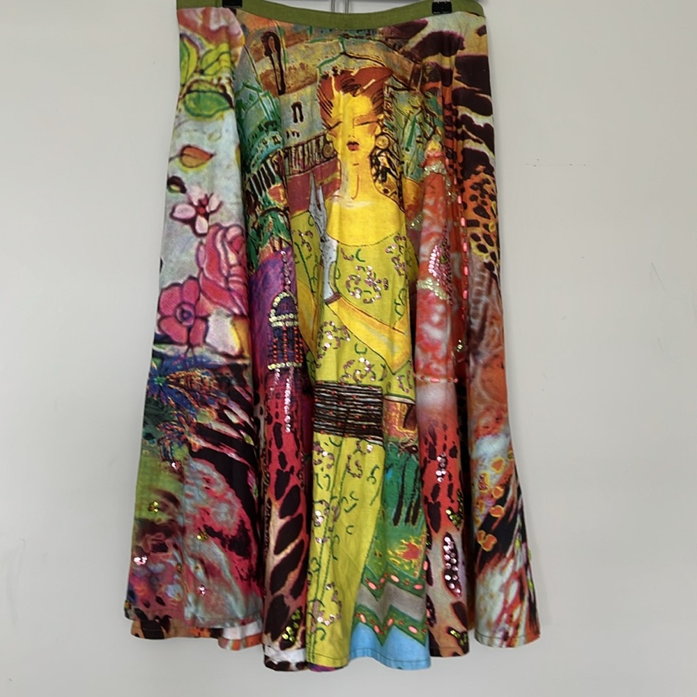 Multicolor Artistic Women's summer cotton Skirt Medium